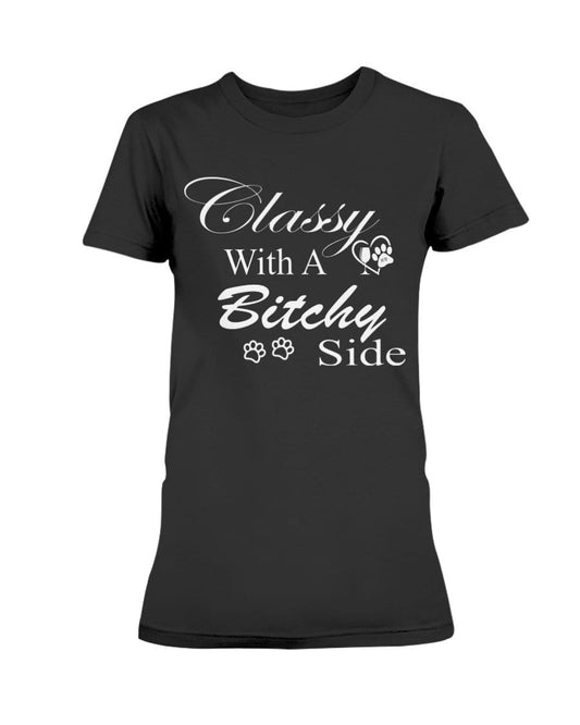 Shirts Black / XS Winey Bitches Co "Classy with a Bitchy Side" White Letters Ultra Ladies T-Shirt WineyBitchesCo