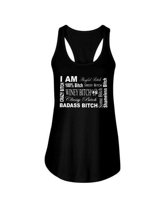Shirts Black / XS Winey Bitches Co "I Am Bitch-White Letters" Ladies Racerback Tank WineyBitchesCo