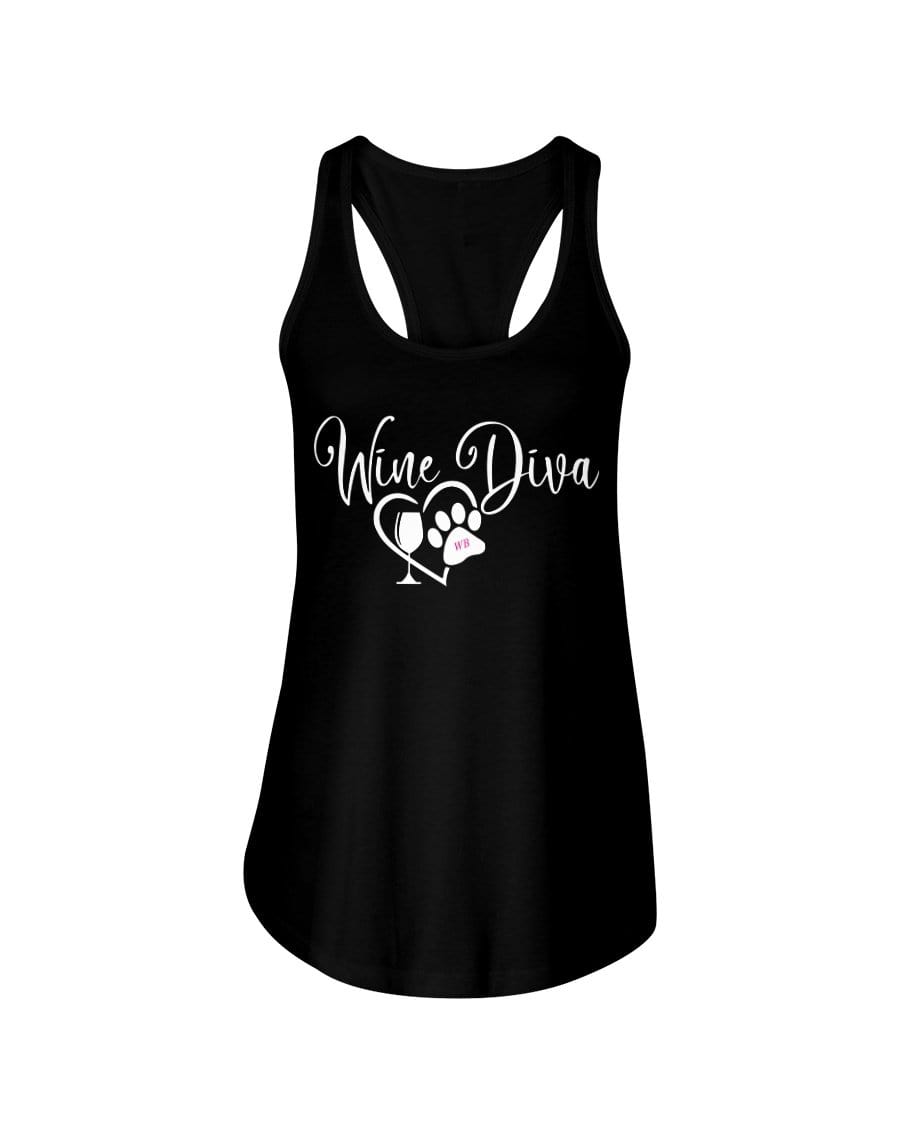 Shirts Black / XS Winey Bitches Co "Wine Diva 2" Ladies Racerback Tank-Wht Lettering WineyBitchesCo