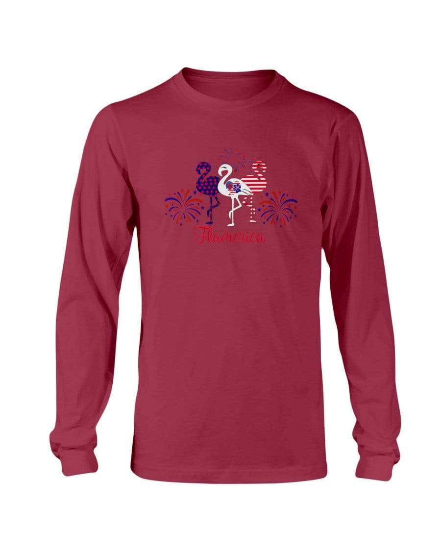 Shirts Cardinal Red / S Winey Bitches Co " Flamerica" Patriotic Flamingo Long Sleeve T-Shirt WineyBitchesCo