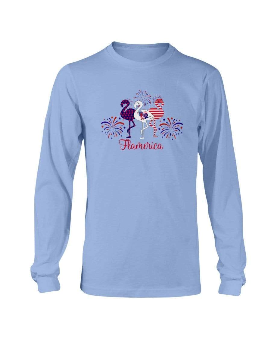 Shirts Carolina Blue / S Winey Bitches Co " Flamerica" Patriotic Flamingo Long Sleeve T-Shirt WineyBitchesCo