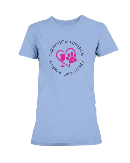 Shirts Carolina Blue / S Winey Bitches Co "Valentine Wishes And Puppy Dog Kisses" (Heart) Ladies Missy T-Shirt WineyBitchesCo