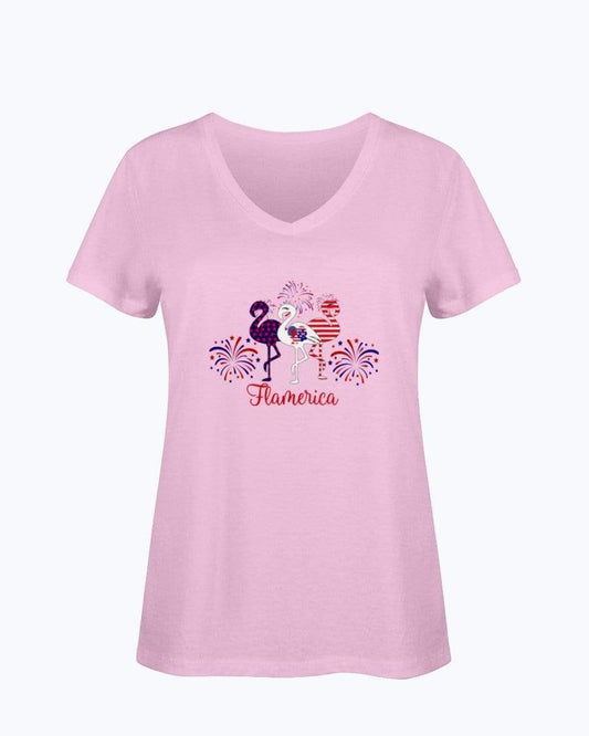 Shirts Classic Pink / S Winey Bitches Co " Flamerica" Patriotic Flamingo Ladies HD V Neck T WineyBitchesCo