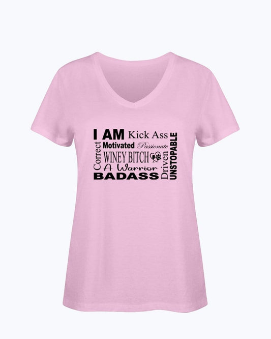 Shirts Classic Pink / S Winey Bitches Co "I Am Motivated" Black Lettering-Ladies HD V Neck T WineyBitchesCo