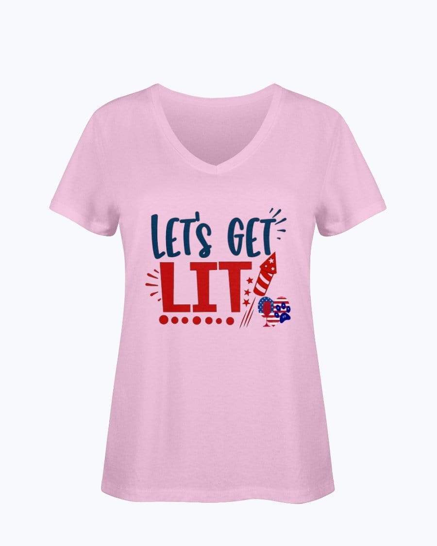 Shirts Classic Pink / S Winey Bitches Co "Let Get Lit" Ladies HD V Neck T WineyBitchesCo