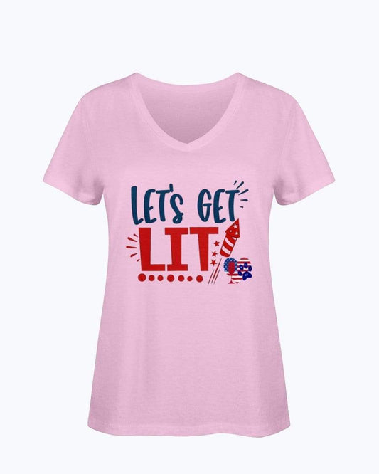 Shirts Classic Pink / S Winey Bitches Co "Let Get Lit" Ladies HD V Neck T WineyBitchesCo