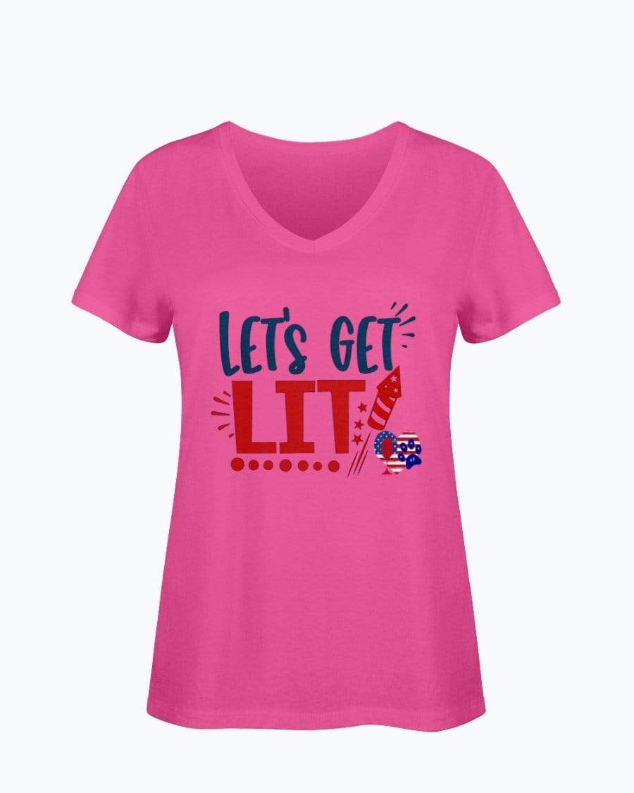 Shirts Cyber Pink / S Winey Bitches Co "Let Get Lit" Ladies HD V Neck T WineyBitchesCo
