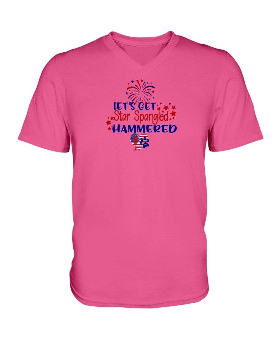 Shirts Cyber Pink / S Winey Bitches Co "Let's Get Star Spangled Hammered" Ladies HD V Neck T WineyBitchesCo