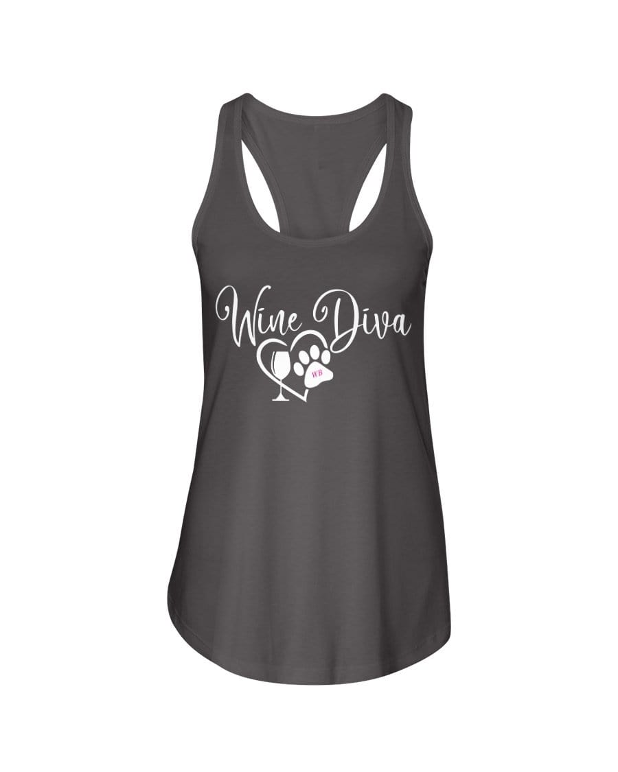 Shirts Dark Gray / XS Winey Bitches Co "Wine Diva 2" Ladies Racerback Tank-Wht Lettering WineyBitchesCo