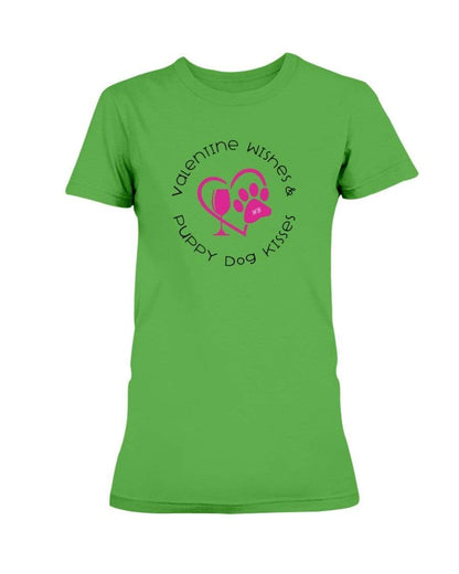 Shirts Electric Green / S Winey Bitches Co "Valentine Wishes And Puppy Dog Kisses" (Heart) Ladies Missy T-Shirt WineyBitchesCo