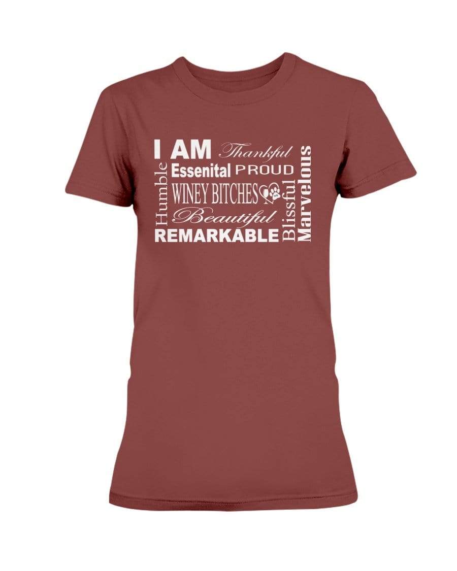 Shirts Garnet / XS Winey Bitches Co "I Am Essential" White Letters-Ultra Ladies T-Shirt WineyBitchesCo