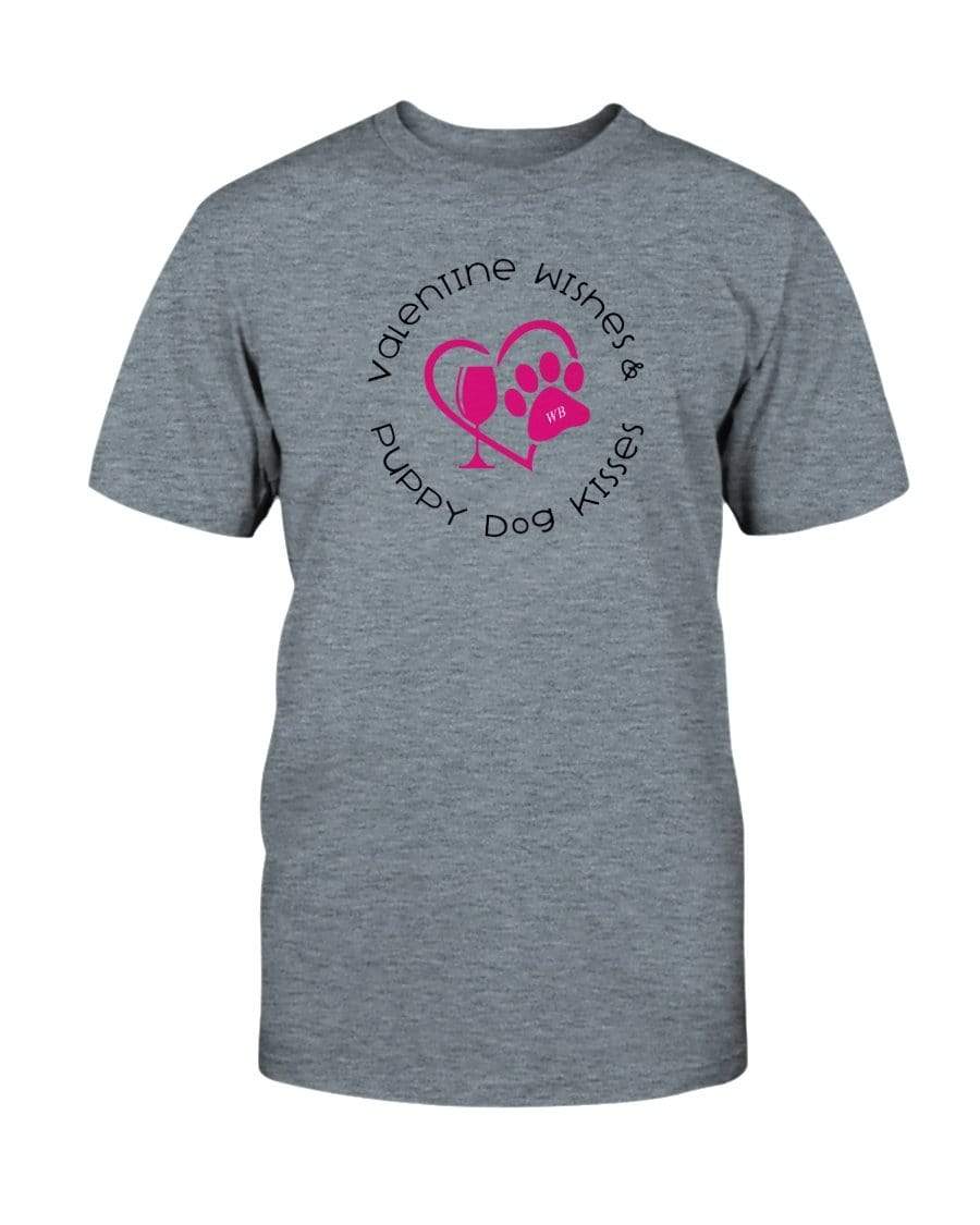 Shirts Heather Indigo / S Winey Bitches Co "Valentine Wishes And Puppy Dog Kisses" (Heart) Ultra Cotton T-Shirt WineyBitchesCo