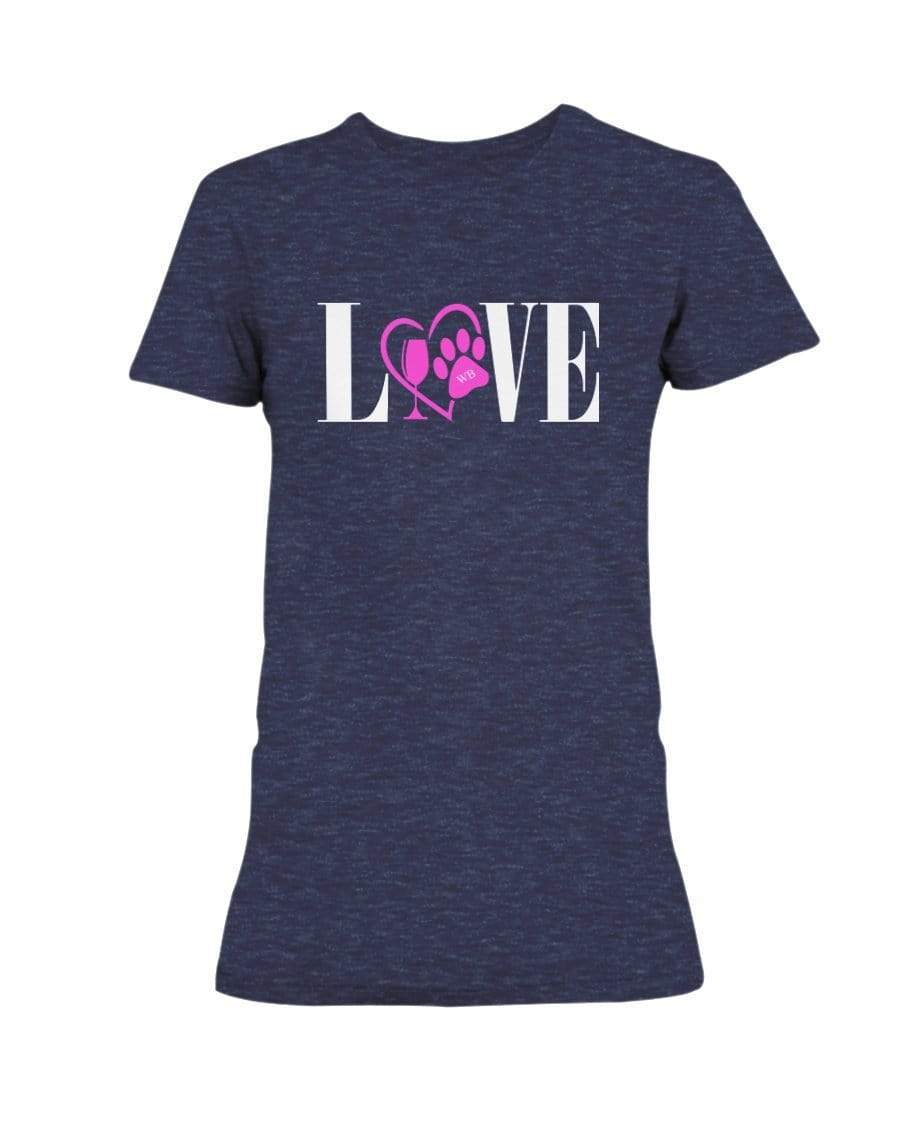 Shirts Heather Navy / S Winey Bitches Co "Love" Wht Letters Ladies Missy T-Shirt WineyBitchesCo