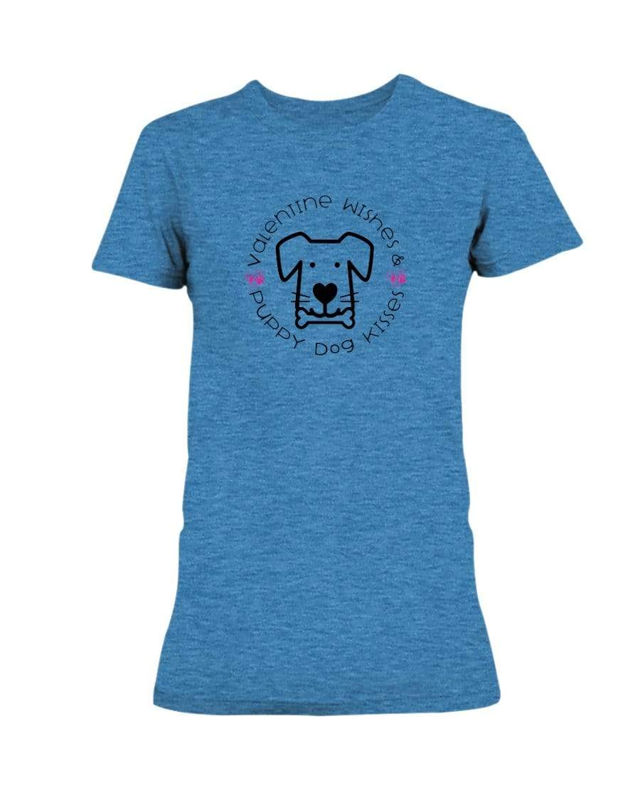 Shirts Heather Sapphire / S Winey Bitches Co "Valentine Wishes And Puppy Dog Kisses" (Dog) Ladies Missy T-Shirt WineyBitchesCo