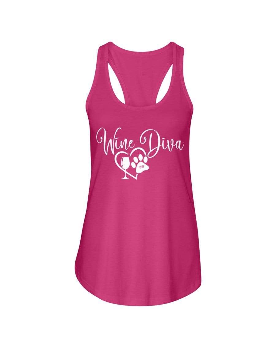 Shirts Hot Pink / XS Winey Bitches Co "Wine Diva 2" Ladies Racerback Tank-Wht Lettering WineyBitchesCo