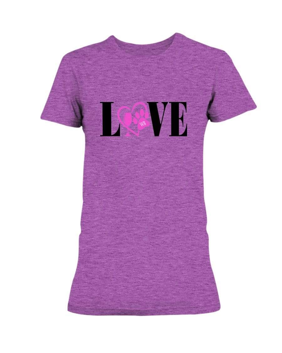 Shirts Hthr Rdnt Orchid / S Winey Bitches Co "Love" Blk Letters Ladies Missy T-Shirt WineyBitchesCo