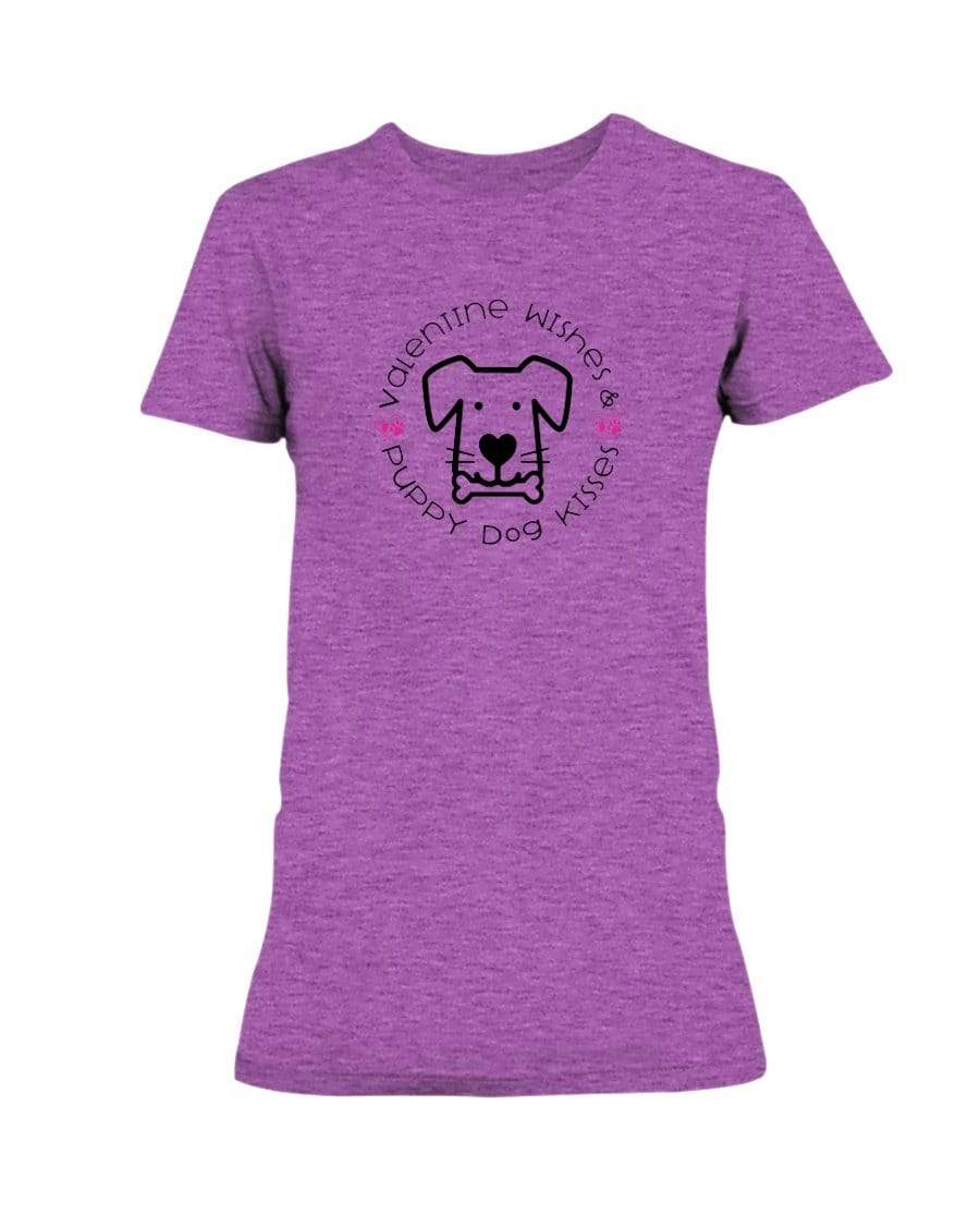 Shirts Hthr Rdnt Orchid / S Winey Bitches Co "Valentine Wishes And Puppy Dog Kisses" (Dog) Ladies Missy T-Shirt WineyBitchesCo