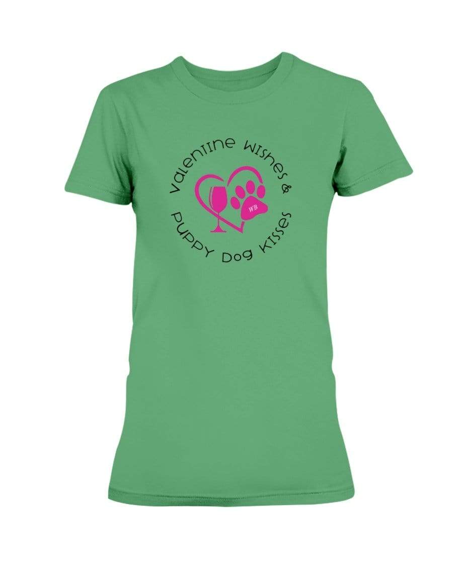 Shirts Irish Green / S Winey Bitches Co "Valentine Wishes And Puppy Dog Kisses" (Heart) Ladies Missy T-Shirt WineyBitchesCo