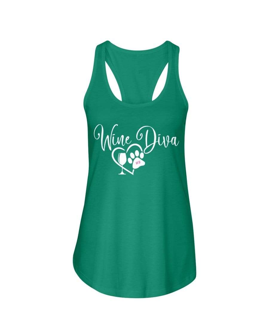 Shirts Kelly Green / XS Winey Bitches Co "Wine Diva 2" Ladies Racerback Tank-Wht Lettering WineyBitchesCo