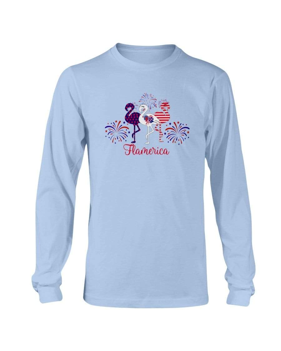 Shirts Light Blue / S Winey Bitches Co " Flamerica" Patriotic Flamingo Long Sleeve T-Shirt WineyBitchesCo