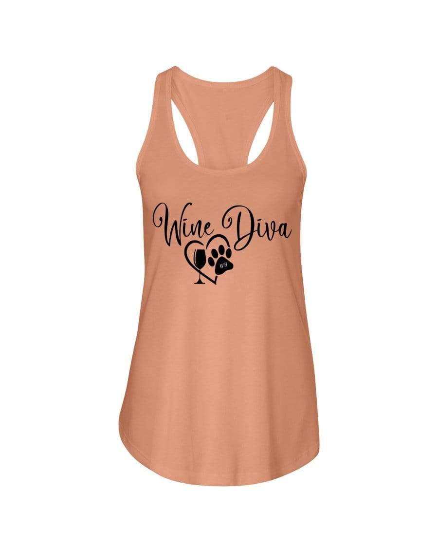 Shirts Light Orange / XS Winey Bitches Co "Wine Diva 2" Ladies Racerback Tank- Blk Ltrs WineyBitchesCo