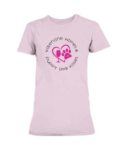 Shirts Light Pink / S Winey Bitches Co "Valentine Wishes And Puppy Dog Kisses" (Heart) Ladies Missy T-Shirt WineyBitchesCo