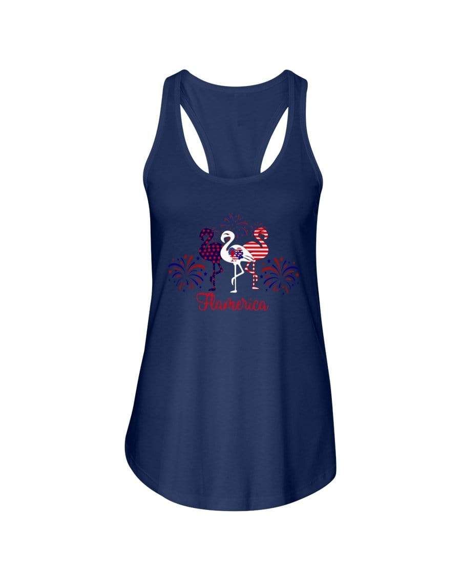 Shirts Midnight Navy / XS Winey Bitches Co "Flamerica" Patriotic Flamingo Ladies Racerback Tank WineyBitchesCo