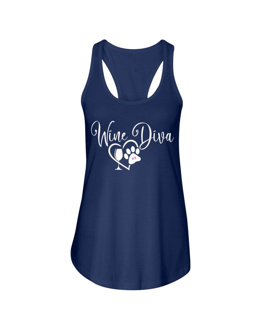 Shirts Midnight Navy / XS Winey Bitches Co "Wine Diva 2" Ladies Racerback Tank-Wht Lettering WineyBitchesCo