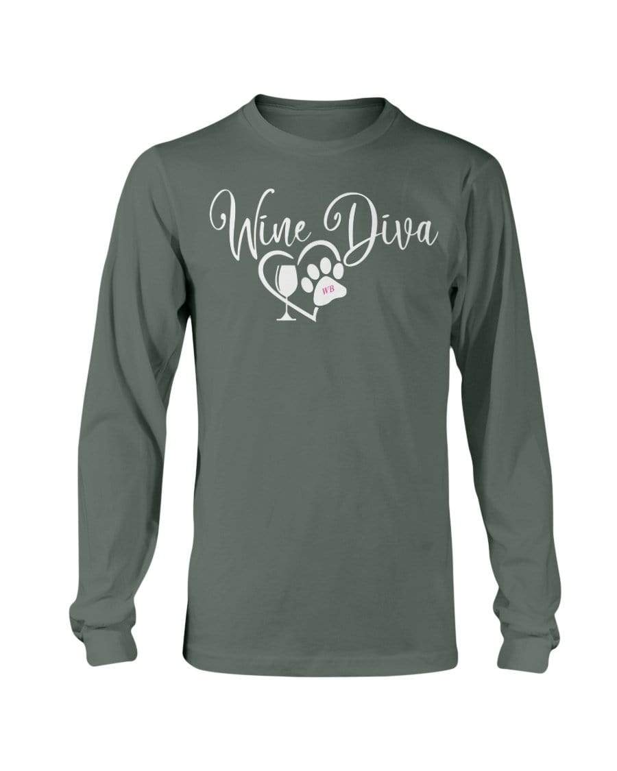 Shirts Military Green / S Winey Bitches Co "Wine Diva 2" Long Sleeve T-Shirt WineyBitchesCo