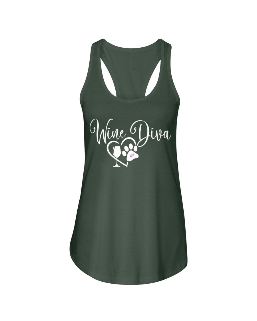 Shirts Military Green / XS Winey Bitches Co "Wine Diva 2" Ladies Racerback Tank-Wht Lettering WineyBitchesCo