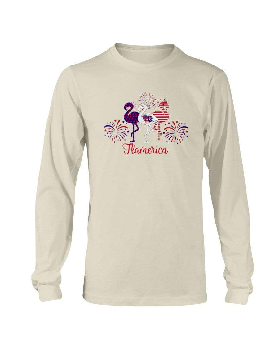 Shirts Natural / S Winey Bitches Co " Flamerica" Patriotic Flamingo Long Sleeve T-Shirt WineyBitchesCo