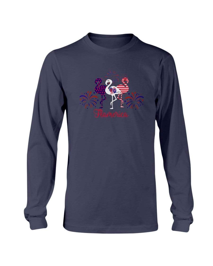 Shirts Navy / S Winey Bitches Co " Flamerica" Patriotic Flamingo Long Sleeve T-Shirt WineyBitchesCo