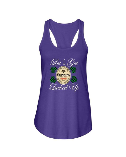 Shirts Purple Rush / XS Winey Bitches Co "Let's Get Lucked Up" Guinness Wht Lettering Ladies Racerback Tank WineyBitchesCo