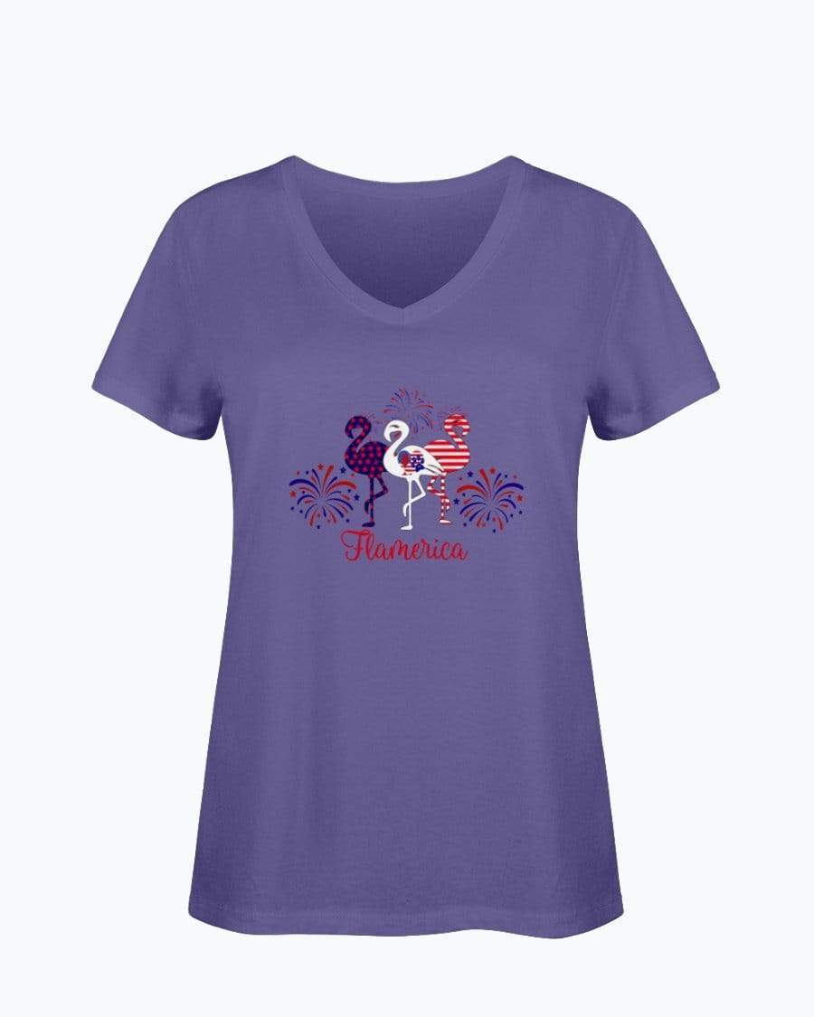 Shirts Purple / S Winey Bitches Co " Flamerica" Patriotic Flamingo Ladies HD V Neck T WineyBitchesCo