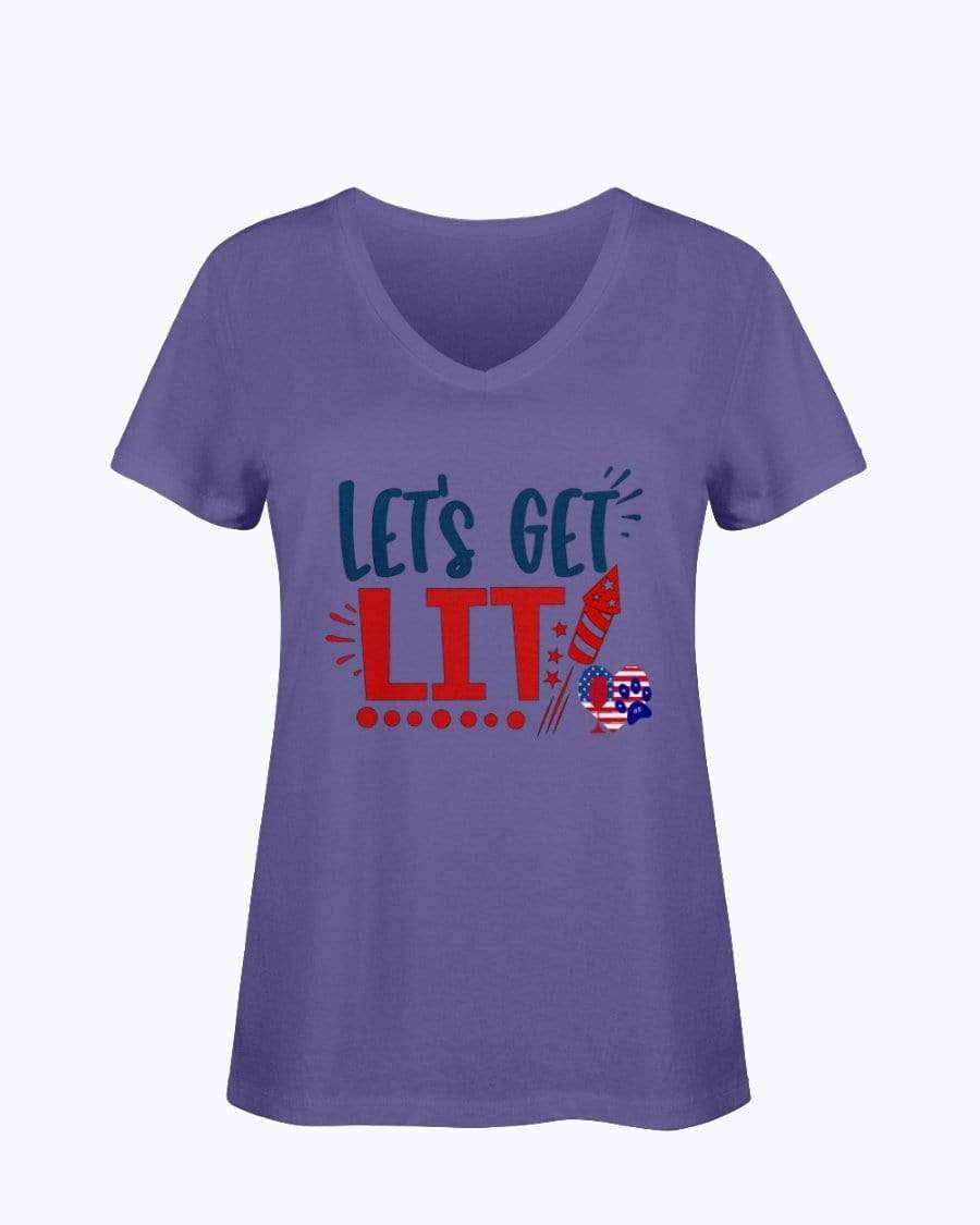 Shirts Purple / S Winey Bitches Co "Let Get Lit" Ladies HD V Neck T WineyBitchesCo