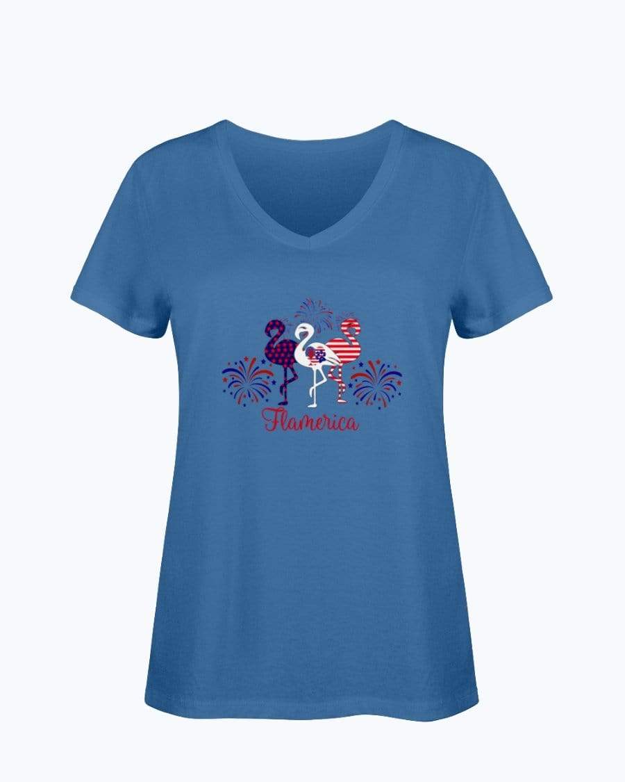 Shirts Royal / S Winey Bitches Co " Flamerica" Patriotic Flamingo Ladies HD V Neck T WineyBitchesCo