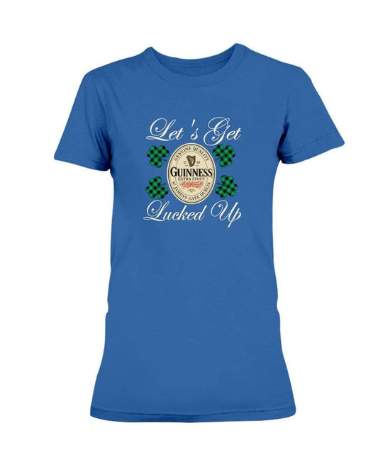 Shirts Royal / S Winey Bitches Co "Let's Get Lucked Up" Guinness Wht Lettering Ladies Missy T-Shirt WineyBitchesCo