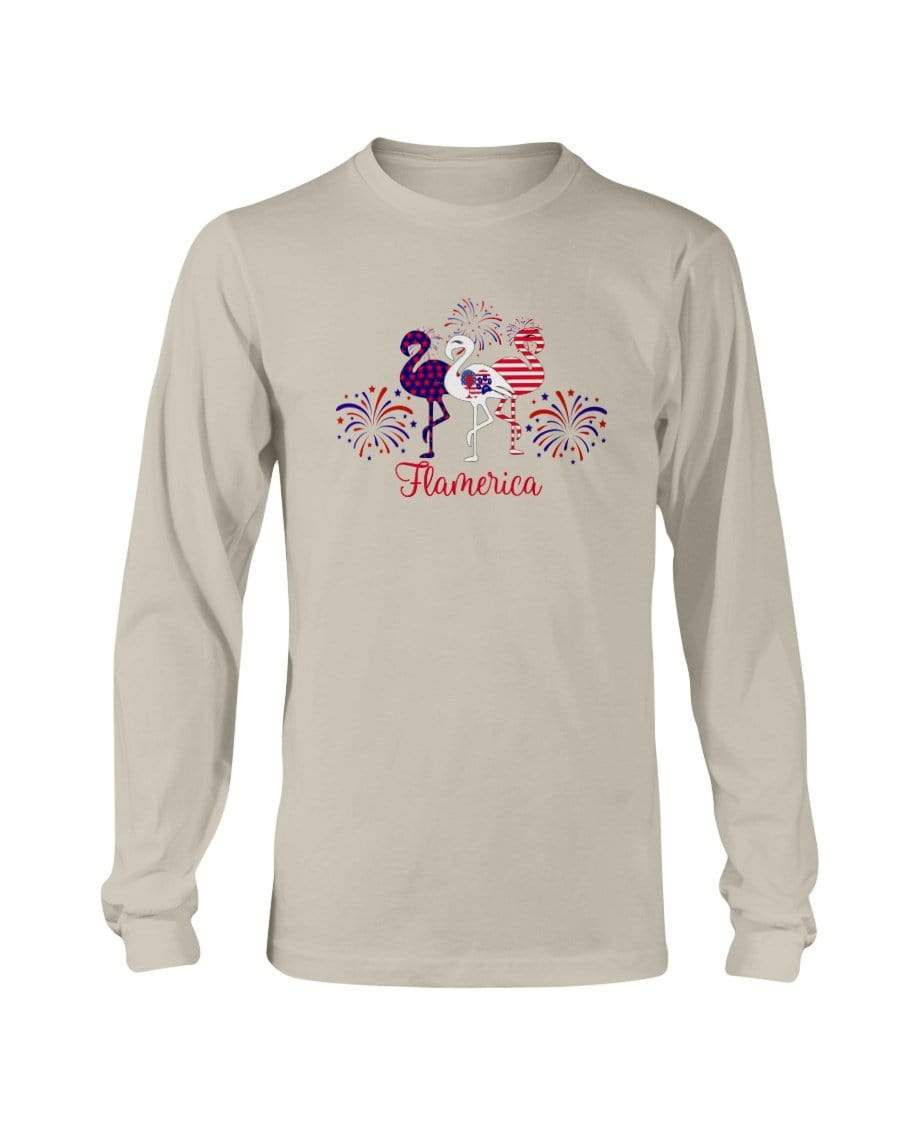 Shirts Sand / S Winey Bitches Co " Flamerica" Patriotic Flamingo Long Sleeve T-Shirt WineyBitchesCo