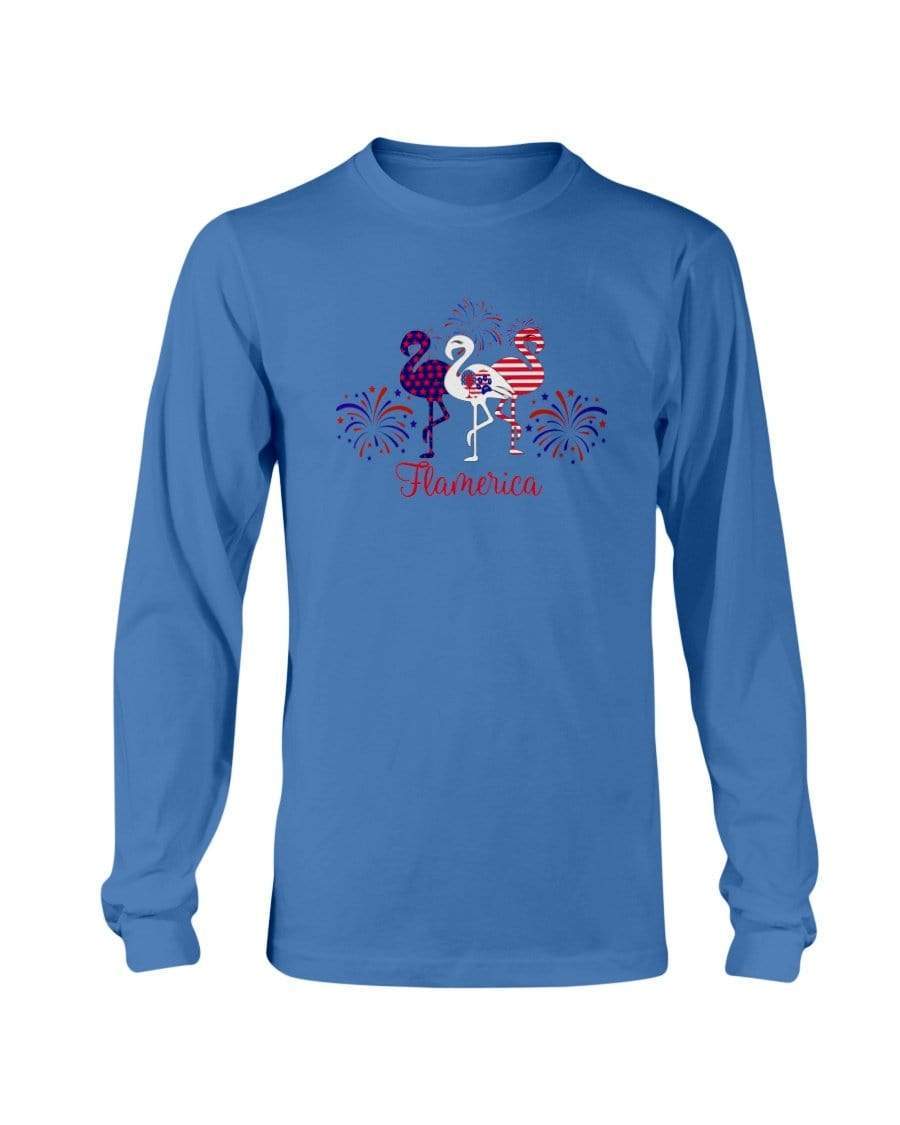 Shirts Sapphire / S Winey Bitches Co " Flamerica" Patriotic Flamingo Long Sleeve T-Shirt WineyBitchesCo