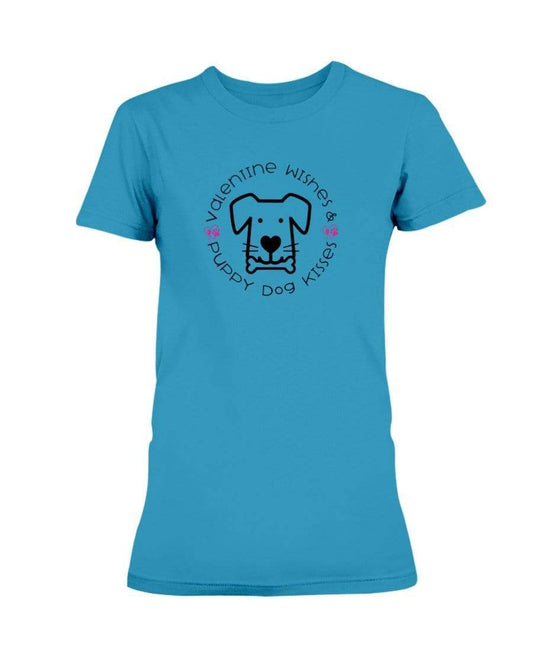 Shirts Sapphire / S Winey Bitches Co "Valentine Wishes And Puppy Dog Kisses" (Dog) Ladies Missy T-Shirt WineyBitchesCo