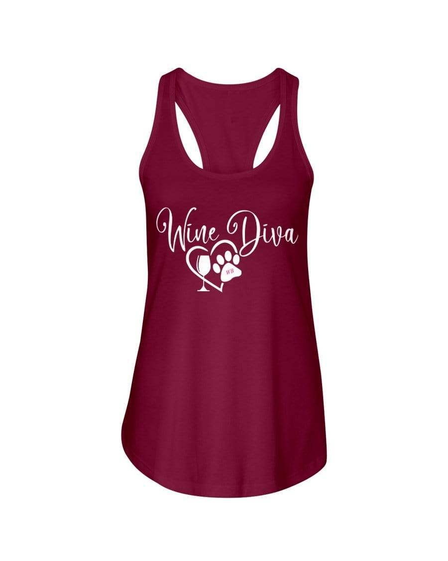 Shirts Scarlet / XS Winey Bitches Co "Wine Diva 2" Ladies Racerback Tank-Wht Lettering WineyBitchesCo