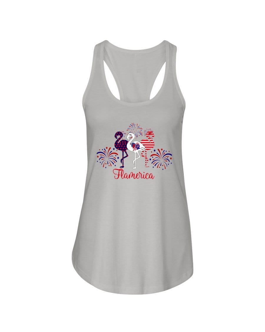 Shirts Silver / XS Winey Bitches Co "Flamerica" Patriotic Flamingo Ladies Racerback Tank WineyBitchesCo