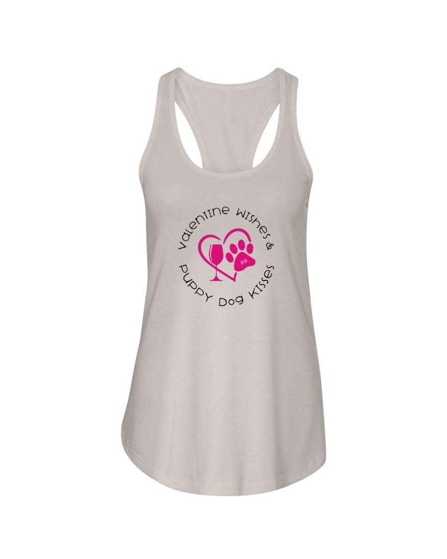Shirts Silver / XS Winey Bitches Co "Valentine Wishes And Puppy Dog Kisses" (Heart) Ladies Racerback Tank Top* WineyBitchesCo