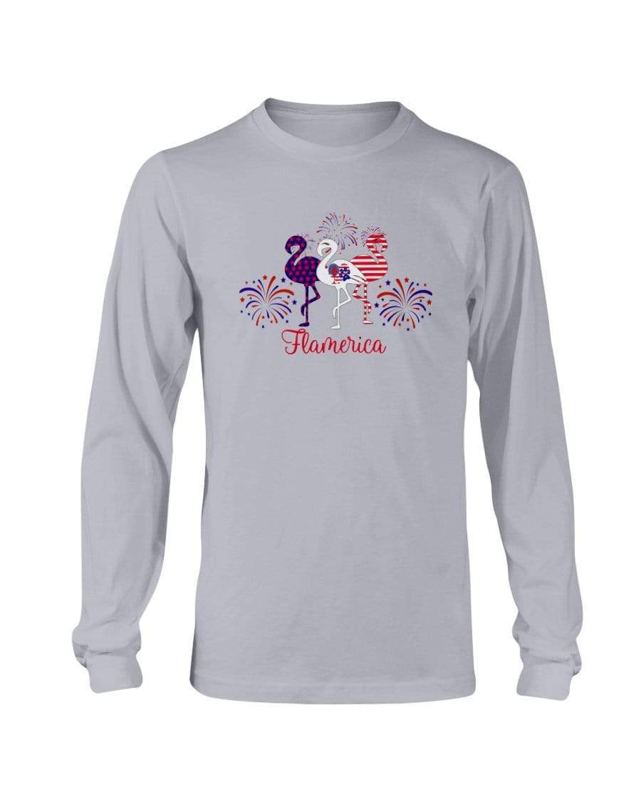 Shirts Sports Grey / S Winey Bitches Co " Flamerica" Patriotic Flamingo Long Sleeve T-Shirt WineyBitchesCo