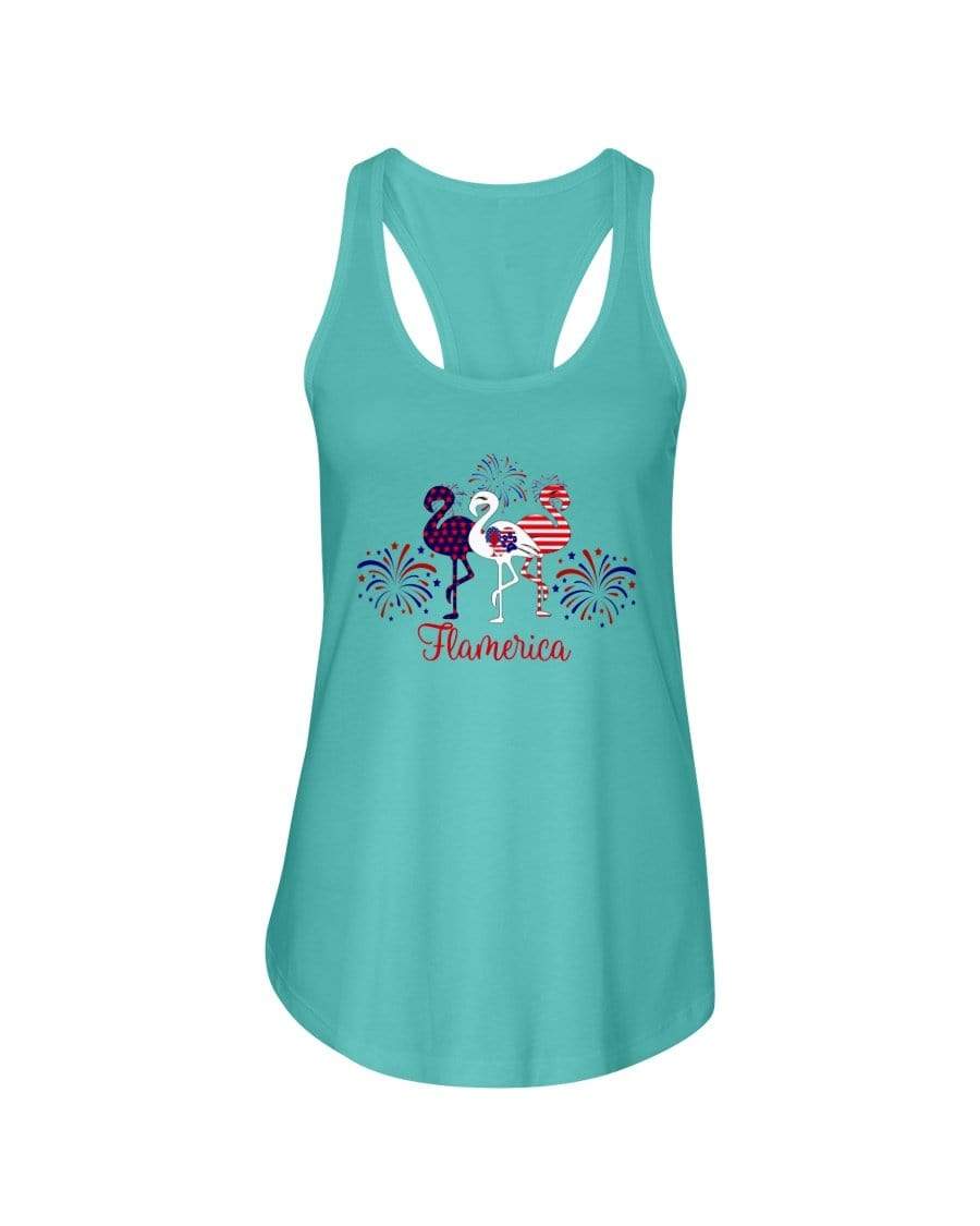 Shirts Tahiti Blue / XS Winey Bitches Co "Flamerica" Patriotic Flamingo Ladies Racerback Tank WineyBitchesCo