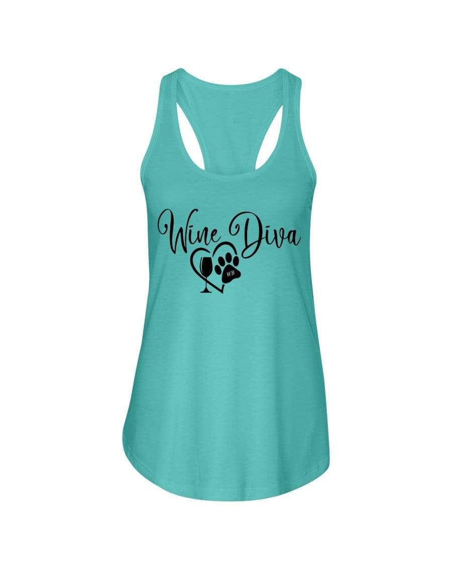 Shirts Tahiti Blue / XS Winey Bitches Co "Wine Diva 2" Ladies Racerback Tank- Blk Ltrs WineyBitchesCo