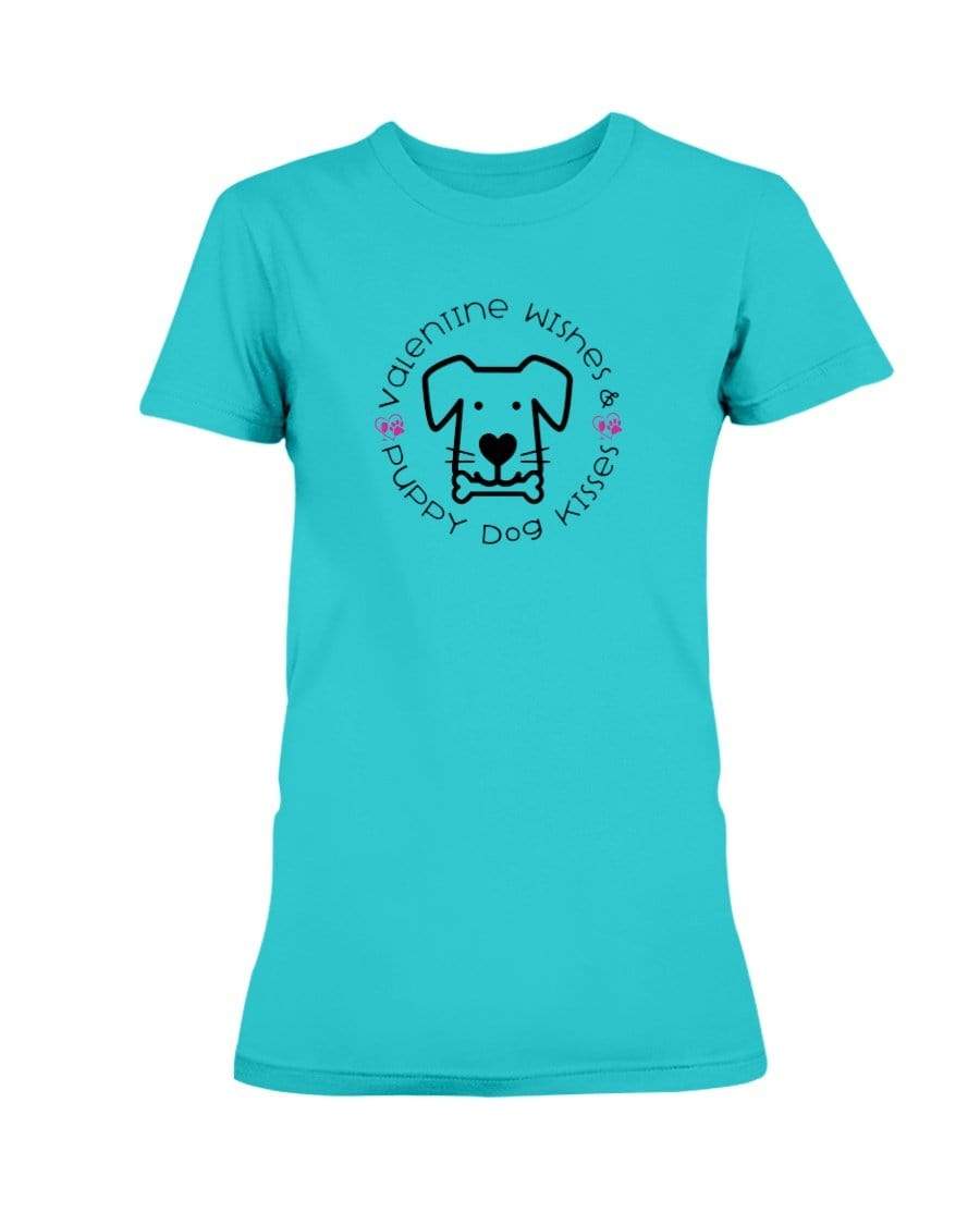 Shirts Tropical Blue / S Winey Bitches Co "Valentine Wishes And Puppy Dog Kisses" (Dog) Ladies Missy T-Shirt WineyBitchesCo
