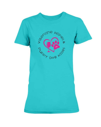 Shirts Tropical Blue / S Winey Bitches Co "Valentine Wishes And Puppy Dog Kisses" (Heart) Ladies Missy T-Shirt WineyBitchesCo
