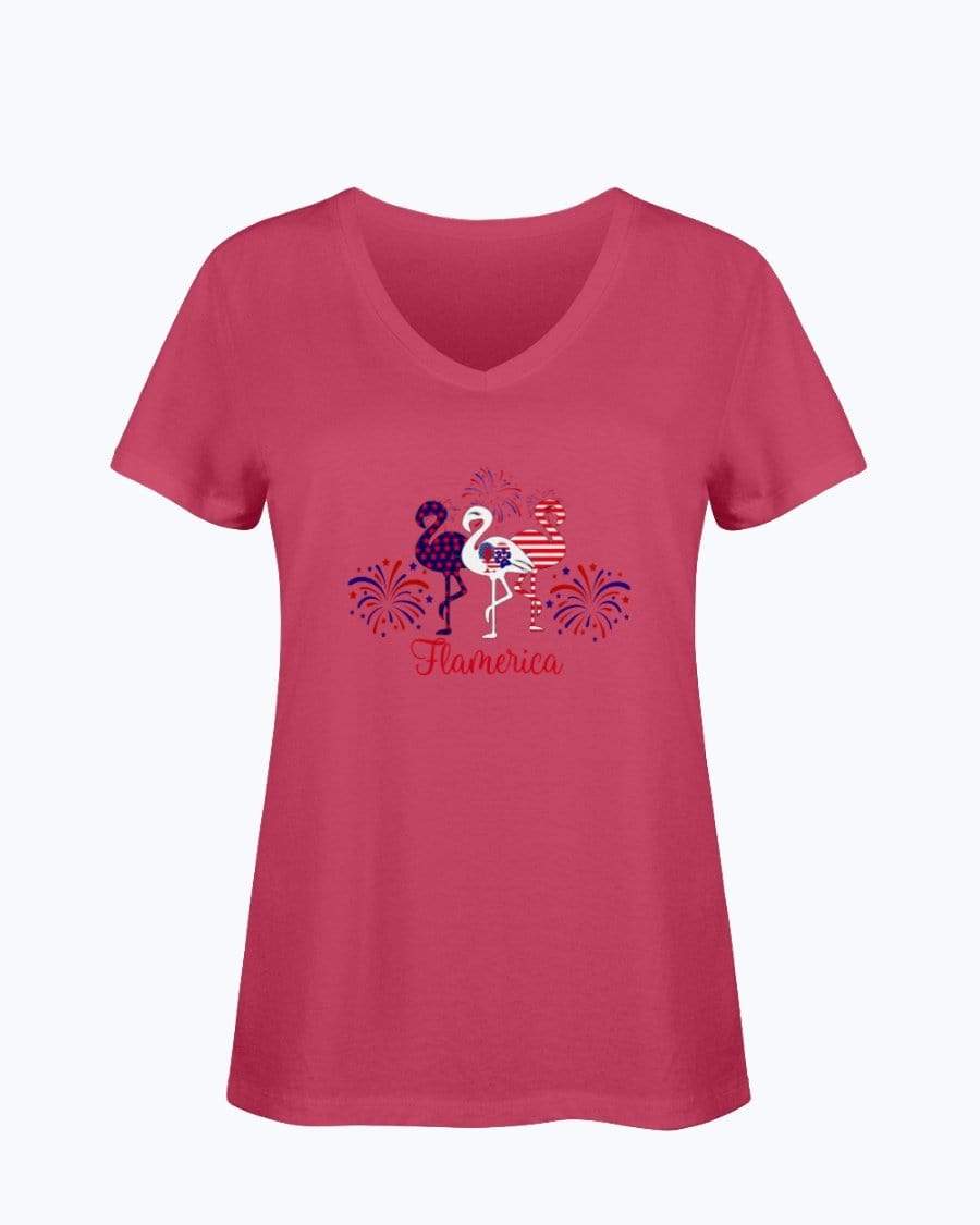 Shirts True Red / S Winey Bitches Co " Flamerica" Patriotic Flamingo Ladies HD V Neck T WineyBitchesCo