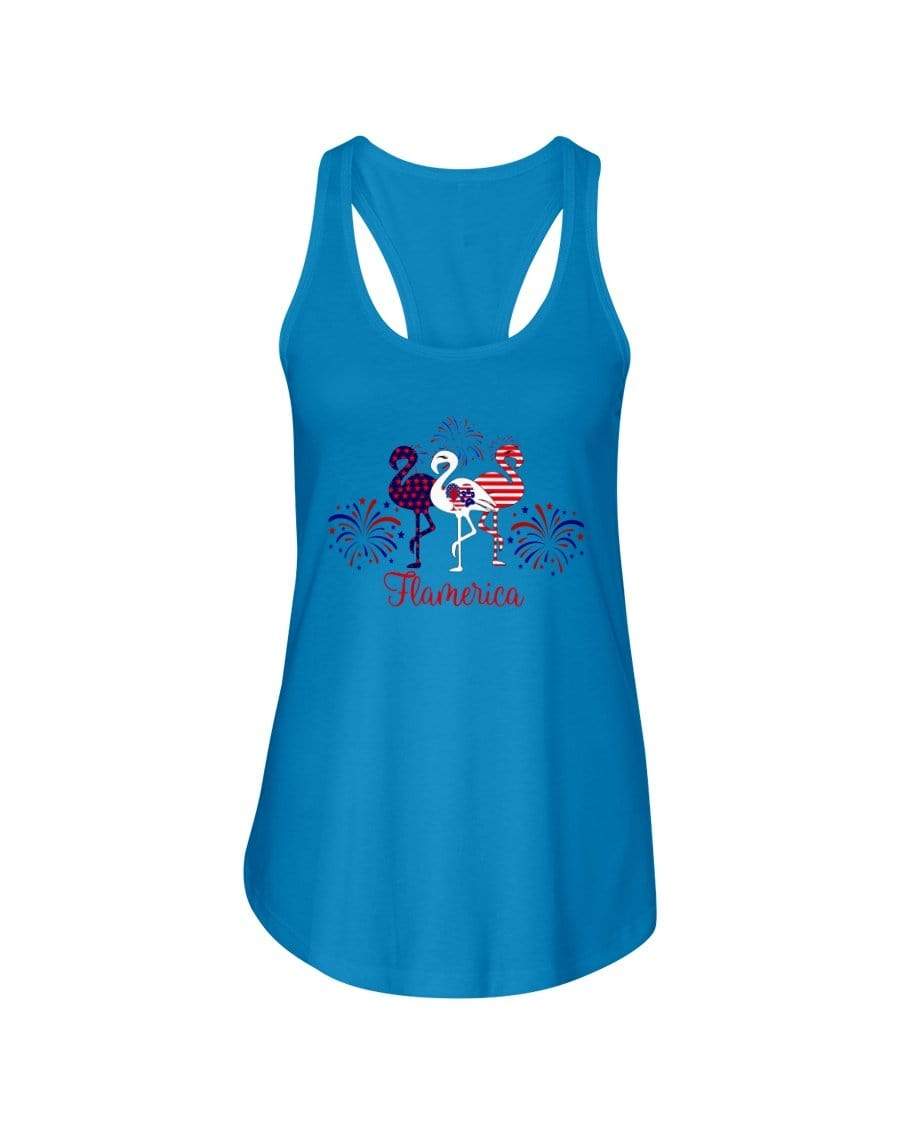 Shirts Turquoise / XS Winey Bitches Co "Flamerica" Patriotic Flamingo Ladies Racerback Tank WineyBitchesCo